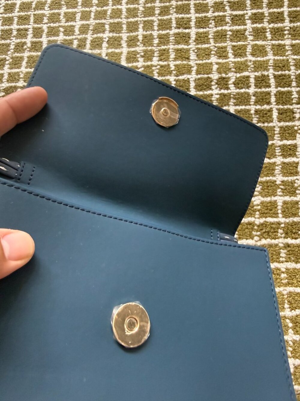 Jacquemus Slate Blue Leather Wallet On Strap Crossbody Gold Logo Chain Detail - Picture 3 of 7